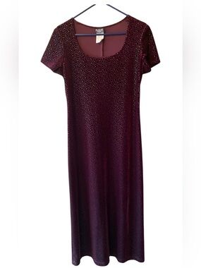 Vtg 90s Y2K Witchy Goth Romantic Maxi Dress Textured Whimsigoth Burgundy M